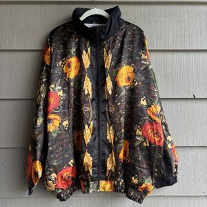 Vtg Nouveau Monde Sport Plus 3X Floral Bomber Y2K Jacket Oversized Black Yellow